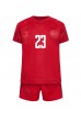 Tanska Pierre-Emile Hojbjerg #23 Jalkapallovaatteet Lasten Kotipeliasu MM-kisat 2022 Lyhythihainen (+ Lyhyet housut)